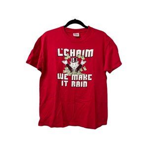 Vintage L'Chaim We Make It Rain Medium Red T Shirt Money Moola Uncle Pennybags